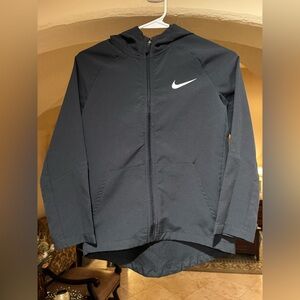 Nike Black Dri-FIT 3/4 Sleeve Hooded Zip Jacket with White Swoosh - Size Small